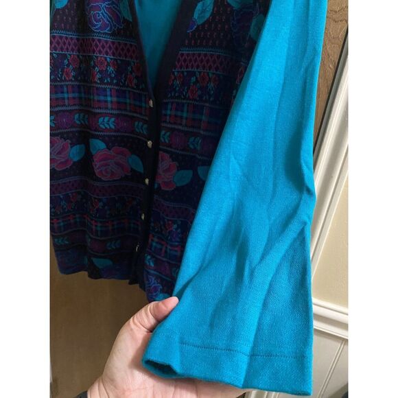 Vintage Women's Alfred Dunner Cardigan Sweater Turquoise Navy Purple 2X Button - Picture 8 of 12
